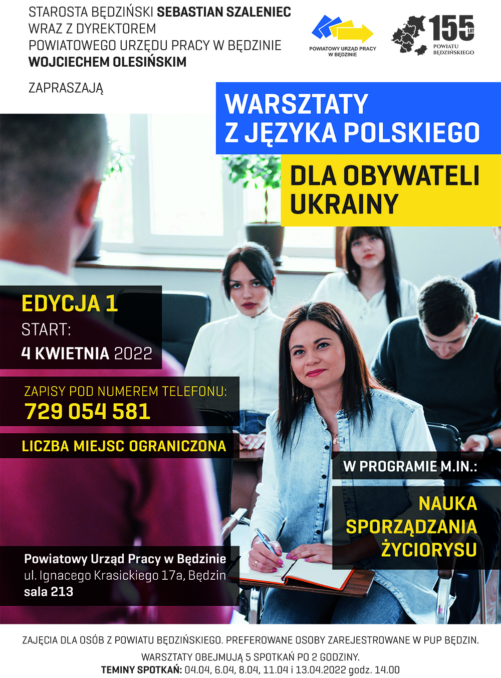 plakat z informacjami na temat kursu języka polskiego dla Ukraińców