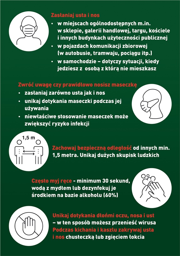 Plakat informujący o podstawowych zasadach bezpieczeństwa i higieny