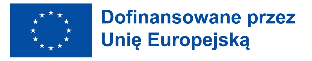 Flaga uni europejskiej z opisem Dofinansowano przez Unię Europejską