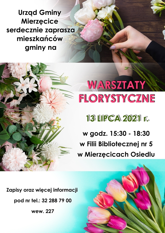 Plakat zachęcający do wzięcia udziału w warsztatach florystycznych