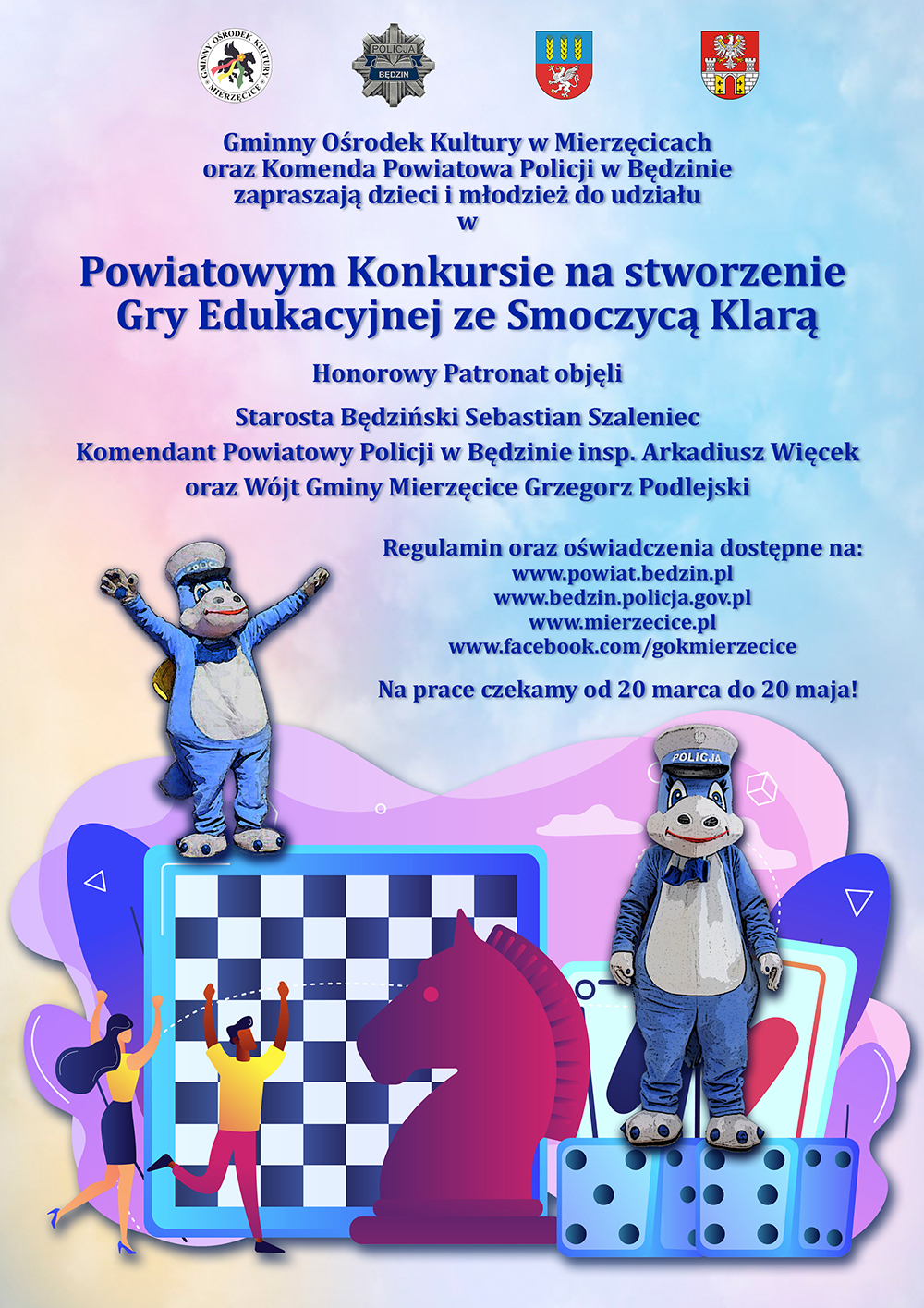 Plakat promujący Powiatowy Konkurs na stworzenie gry edukacyjnej ze smoczycą Klarą