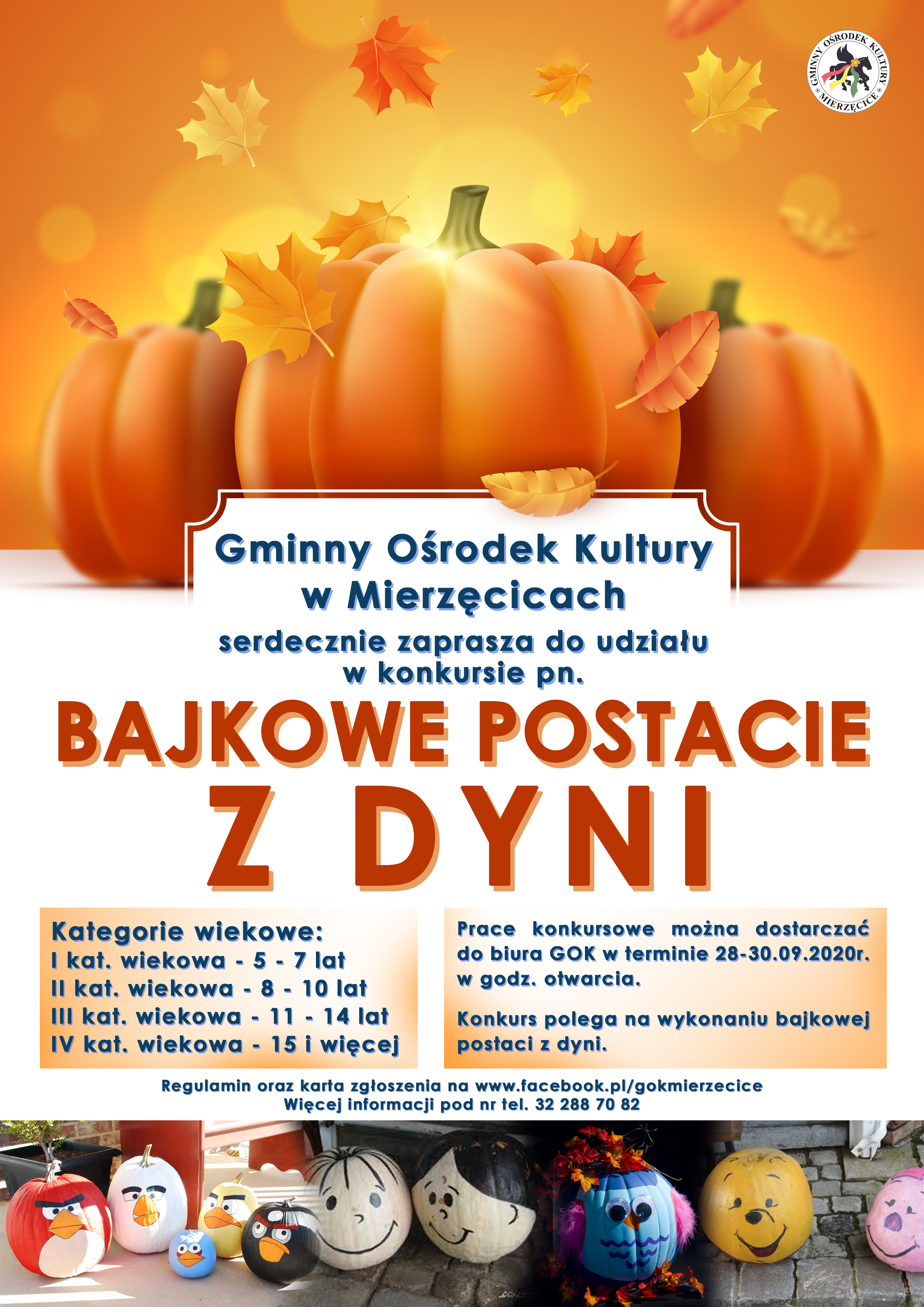 Plakat promujący konkurs pn. "Bajkowe postacie z dyni"