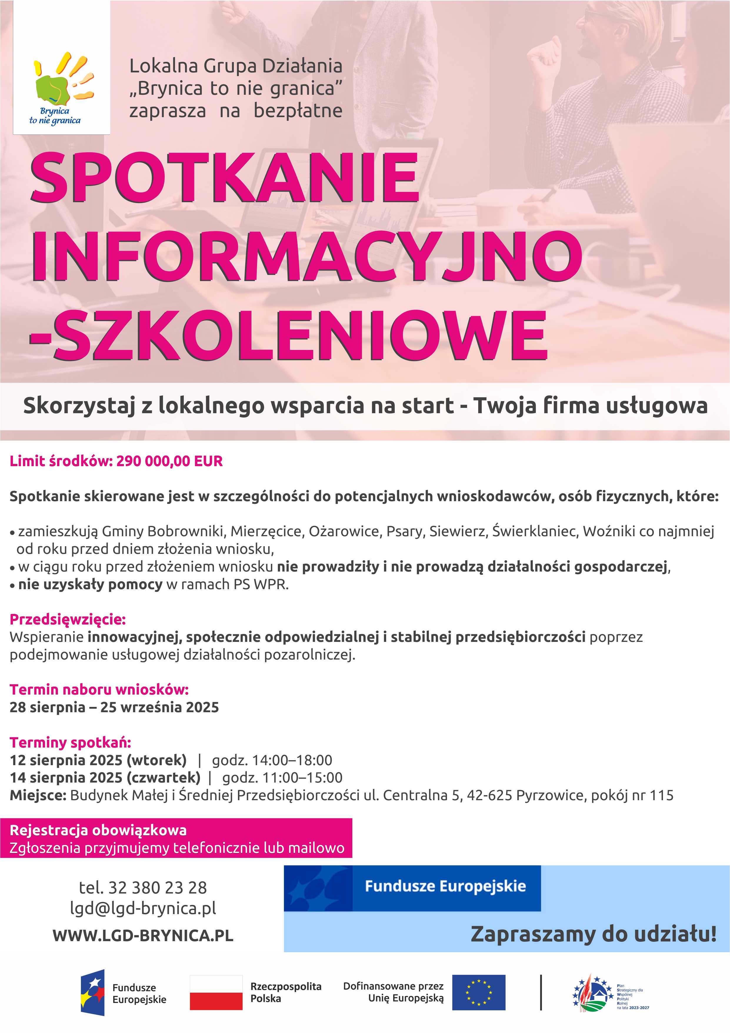 Plakat przedstawia informacje o&nbsp;bezpłatnym spotkaniu informacyjno-szkoleniowym