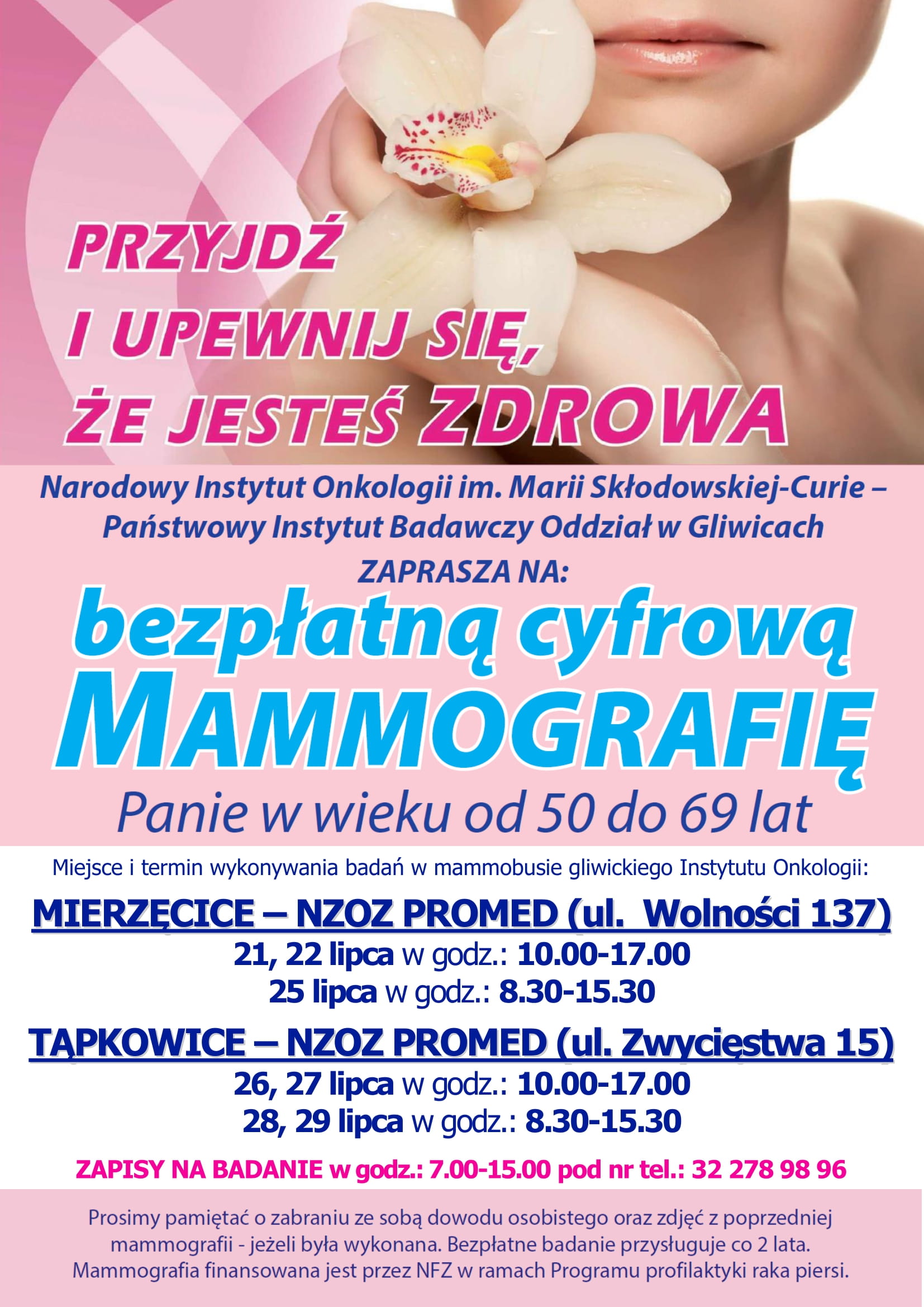 Plakat zachęcający do skorzystania z badań mammograficznych
