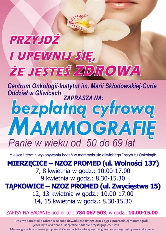 Plakat zachęcający do skorzystania z badań mammograficznych