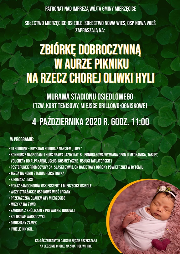 Plakat promujący wydarzenie "Piknik charytatywny na rzecz Oliwii Hyli"