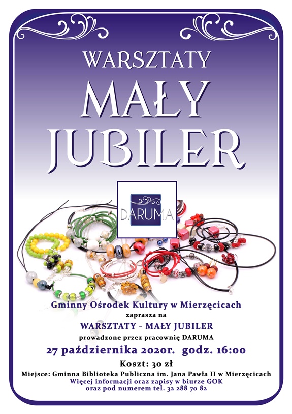 Plakat promujący wydarzenie "Warsztaty - Mały Jubiler"