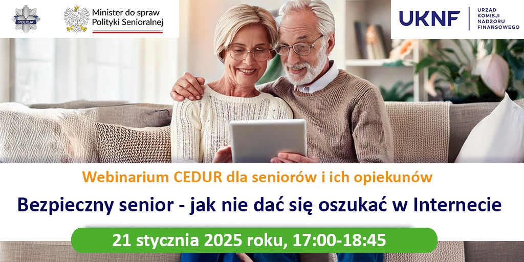 Grafika informująca o webinarium dla seniorów które odbędzie się 21 czerwca 2023r. 