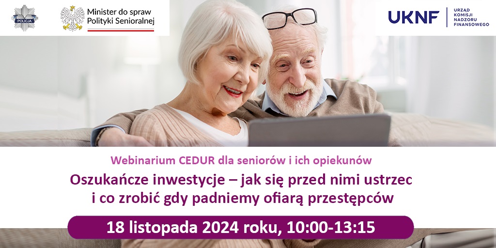 Grafika informująca o webinarium dla seniorów które odbędzie się 21 czerwca 2023r. 